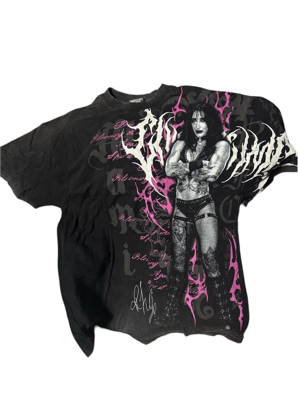 Black Graphic Band T-Shirt with Female Rocker Print